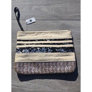 GAP Cream Wristlet Clutch with Black Sequin Stripes